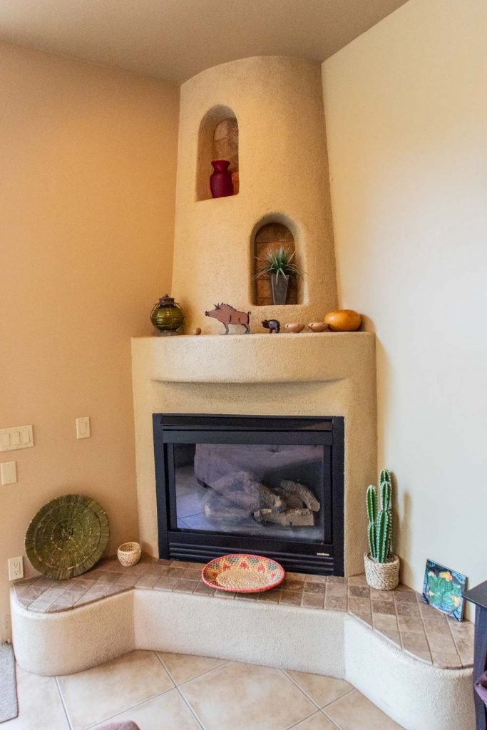 Kiva-style fireplace